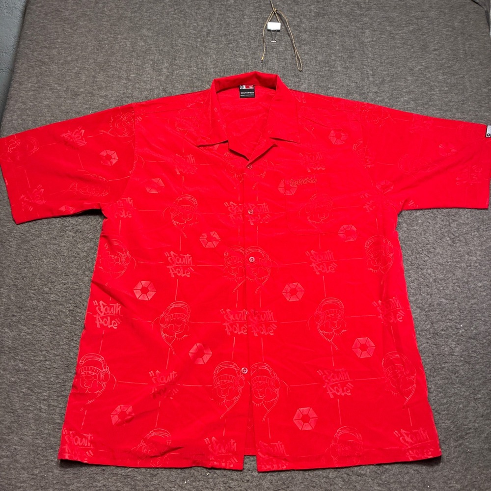 Southpole Button Up Shirt Mens XL Red Short Sleeve Graphic All Over Print